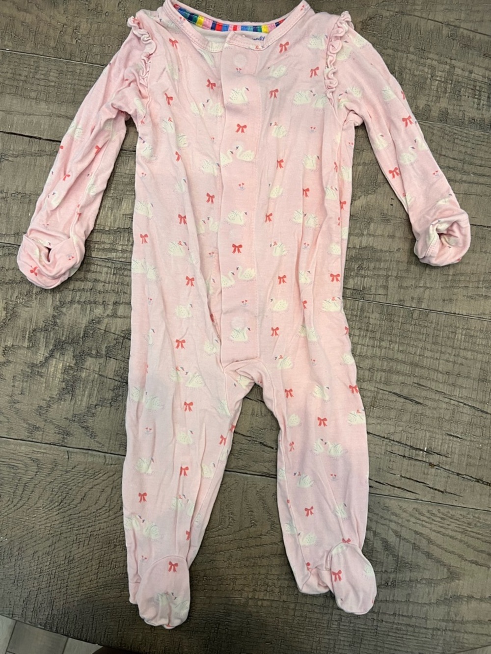 Magnetic Me Pink Swan Print Footed Pajamas